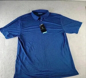 NWT PGA Tour Striped Blue Polo Sz Lg